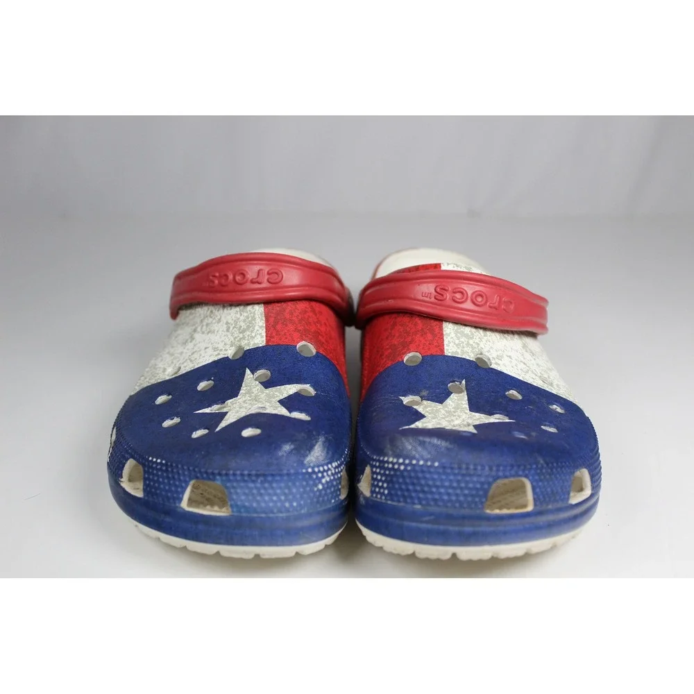 Crocs Classic Texas State Flag Clogs Red White Blue Distressed Patriotic Shoes